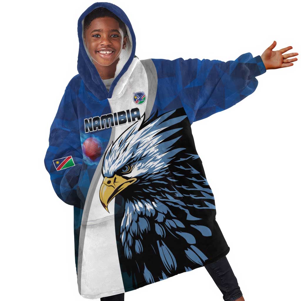 Custom Afro Namibia Cricket Kid Wearable Blanket Hoodie Go Eagles