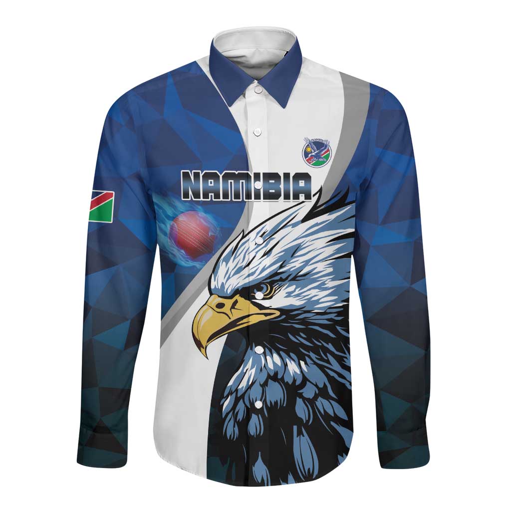 Custom Afro Namibia Cricket Long Sleeve Button Shirt Go Eagles