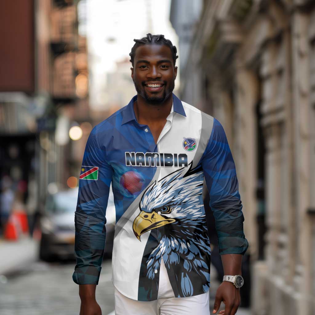 Custom Afro Namibia Cricket Long Sleeve Button Shirt Go Eagles