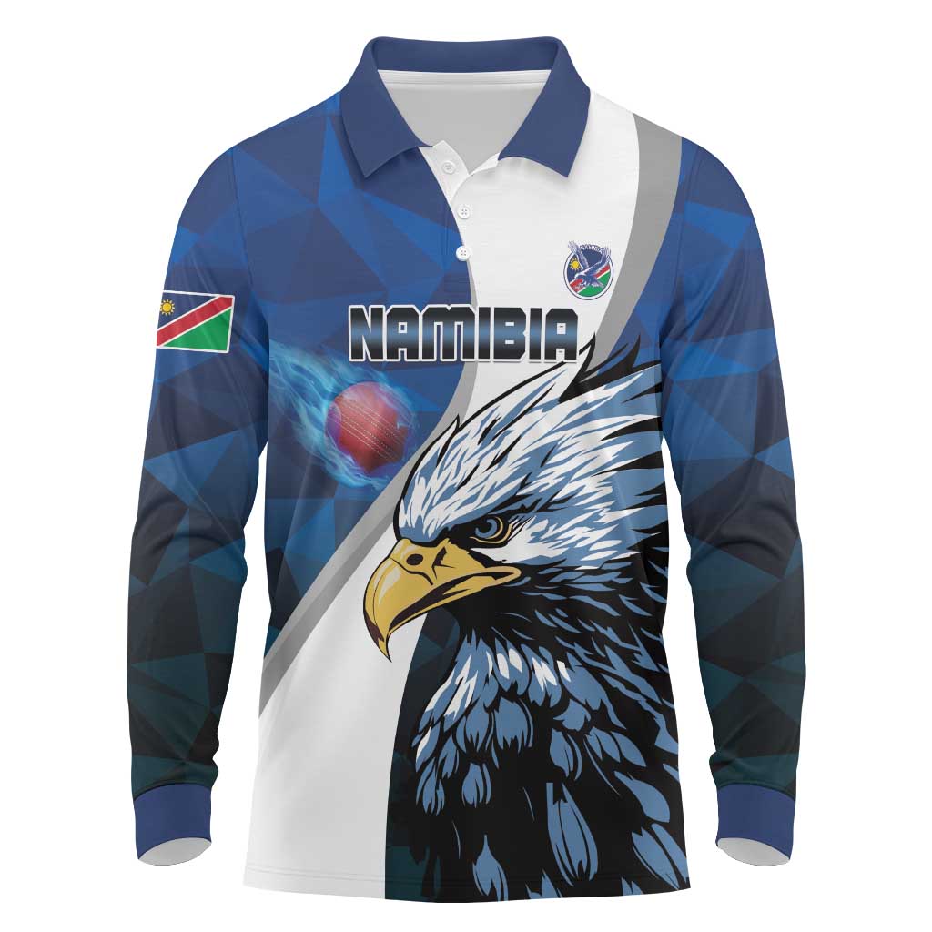 Custom Afro Namibia Cricket Long Sleeve Polo Shirt Go Eagles
