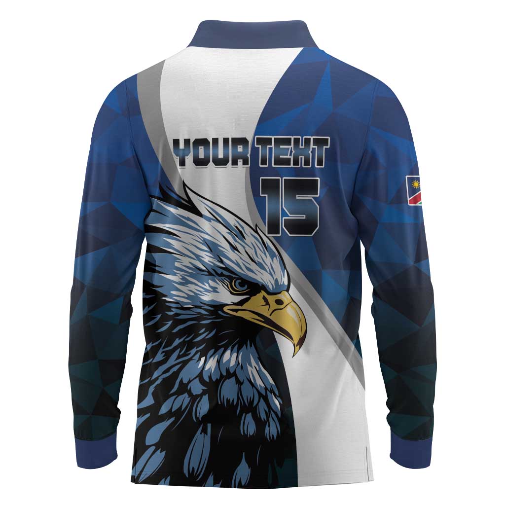 Custom Afro Namibia Cricket Long Sleeve Polo Shirt Go Eagles