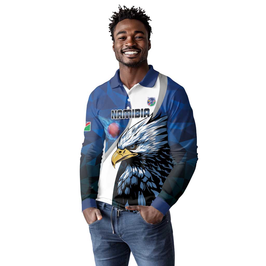 Custom Afro Namibia Cricket Long Sleeve Polo Shirt Go Eagles