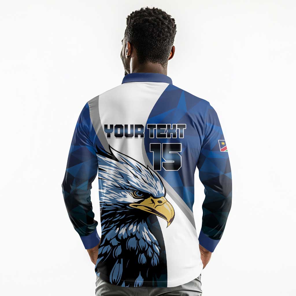 Custom Afro Namibia Cricket Long Sleeve Polo Shirt Go Eagles