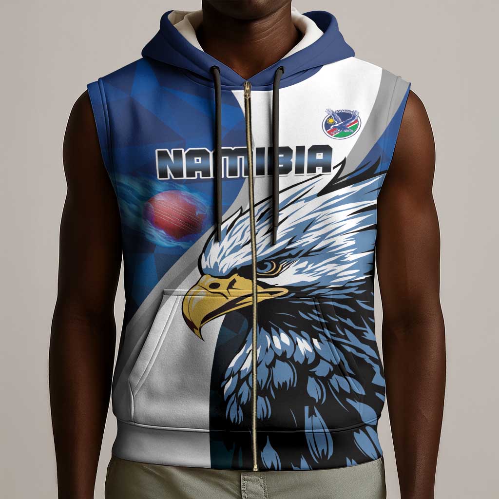 Custom Afro Namibia Cricket Sleeveless Zip Hoodie Go Eagles - African Pride
