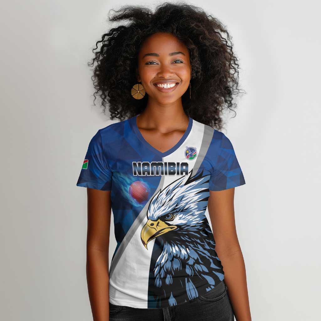 Custom Afro Namibia Cricket Women V-Neck T-Shirt Go Eagles