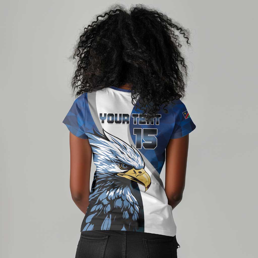 Custom Afro Namibia Cricket Women V-Neck T-Shirt Go Eagles