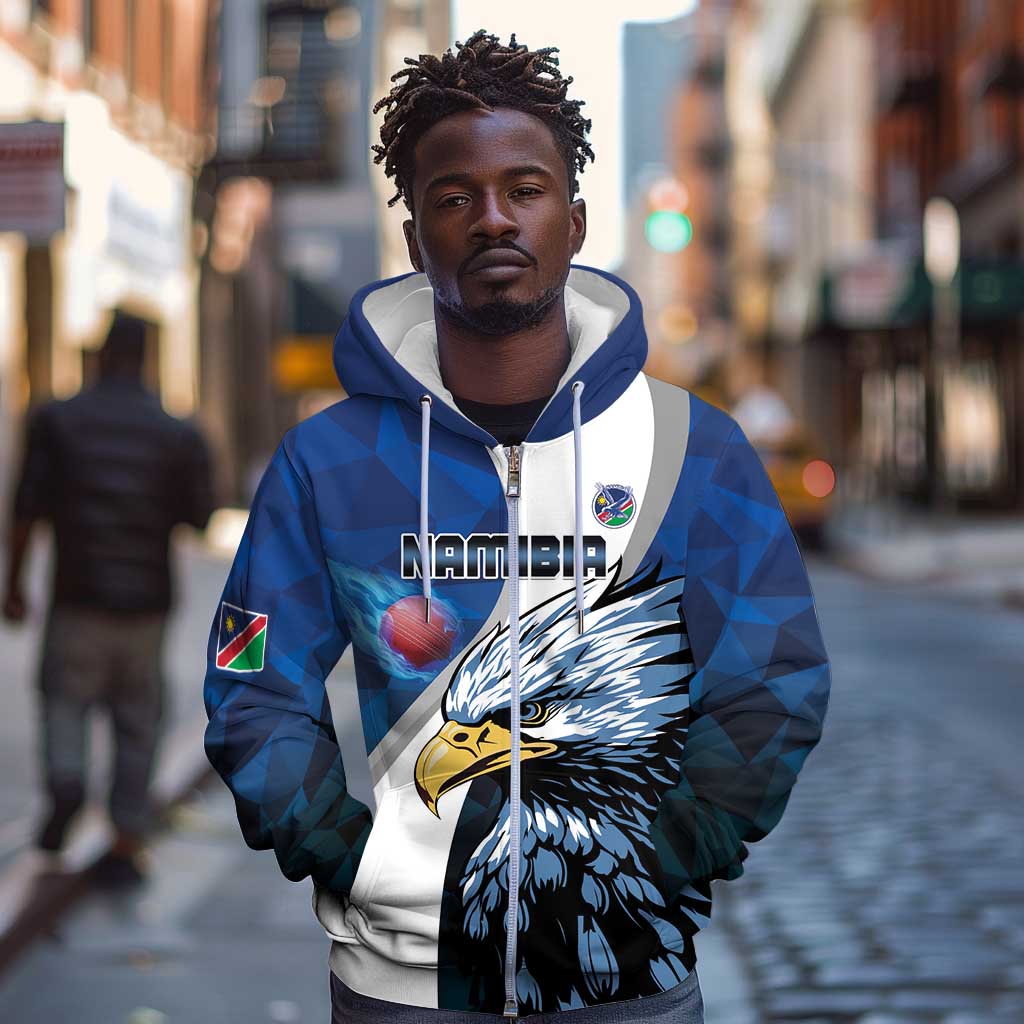 Custom Afro Namibia Cricket Zip Hoodie Go Eagles