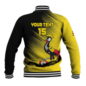 Uganda Football Custom Baseball Jacket African Pattern Mix Grunge Style - Yellow Color