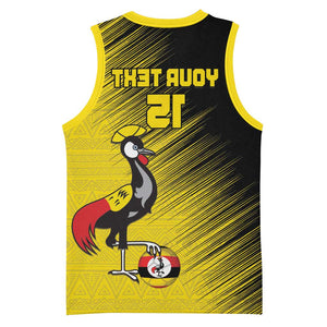 Uganda Football Custom Basketball Jersey African Pattern Mix Grunge Style - Yellow Color - African Pride