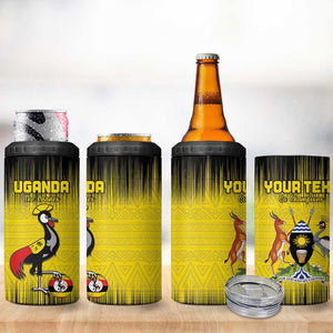 Uganda Football Custom 4 in 1 Can Cooler Tumbler African Pattern Mix Grunge Style - Yellow Color