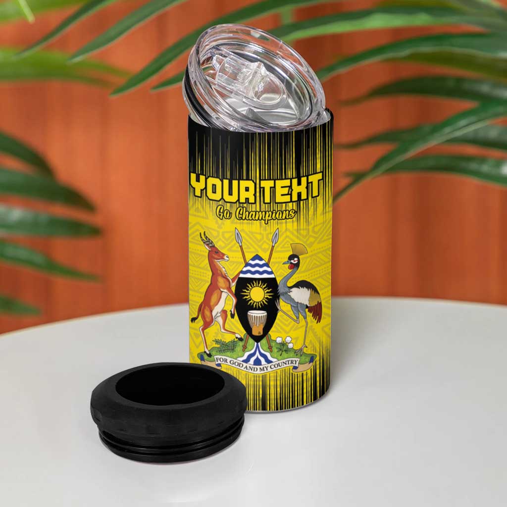 Uganda Football Custom 4 in 1 Can Cooler Tumbler African Pattern Mix Grunge Style - Yellow Color