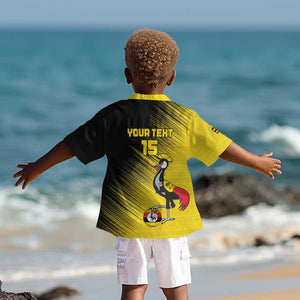 Uganda Football Custom Kid Hawaiian Shirt African Pattern Mix Grunge Style - Yellow Color