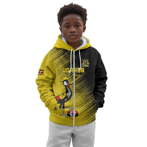 Uganda Football Custom Kid Hoodie African Pattern Mix Grunge Style - Yellow Color