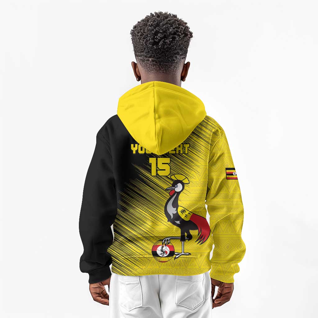 Uganda Football Custom Kid Hoodie African Pattern Mix Grunge Style - Yellow Color
