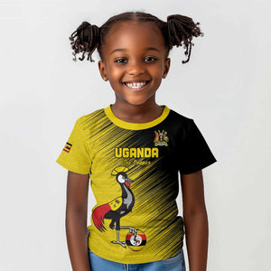 Uganda Football Custom Kid T shirt African Pattern Mix Grunge Style - Yellow Color