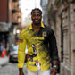 Uganda Football Custom Long Sleeve Button Shirt African Pattern Mix Grunge Style - Yellow Color
