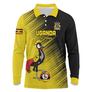 Uganda Football Custom Long Sleeve Polo Shirt African Pattern Mix Grunge Style - Yellow Color