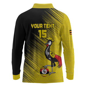 Uganda Football Custom Long Sleeve Polo Shirt African Pattern Mix Grunge Style - Yellow Color