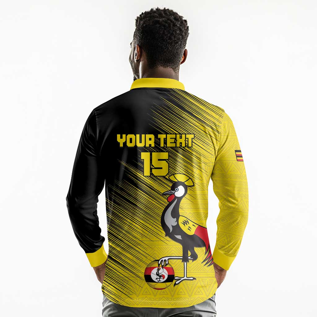 Uganda Football Custom Long Sleeve Polo Shirt African Pattern Mix Grunge Style - Yellow Color