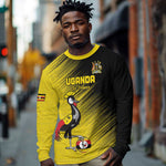 Uganda Football Custom Long Sleeve Shirt African Pattern Mix Grunge Style - Yellow Color