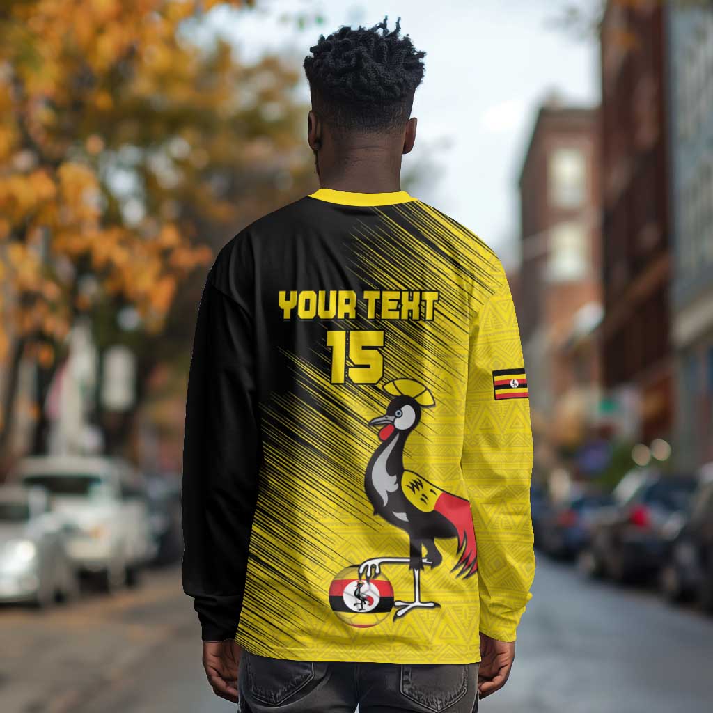 Uganda Football Custom Long Sleeve Shirt African Pattern Mix Grunge Style - Yellow Color