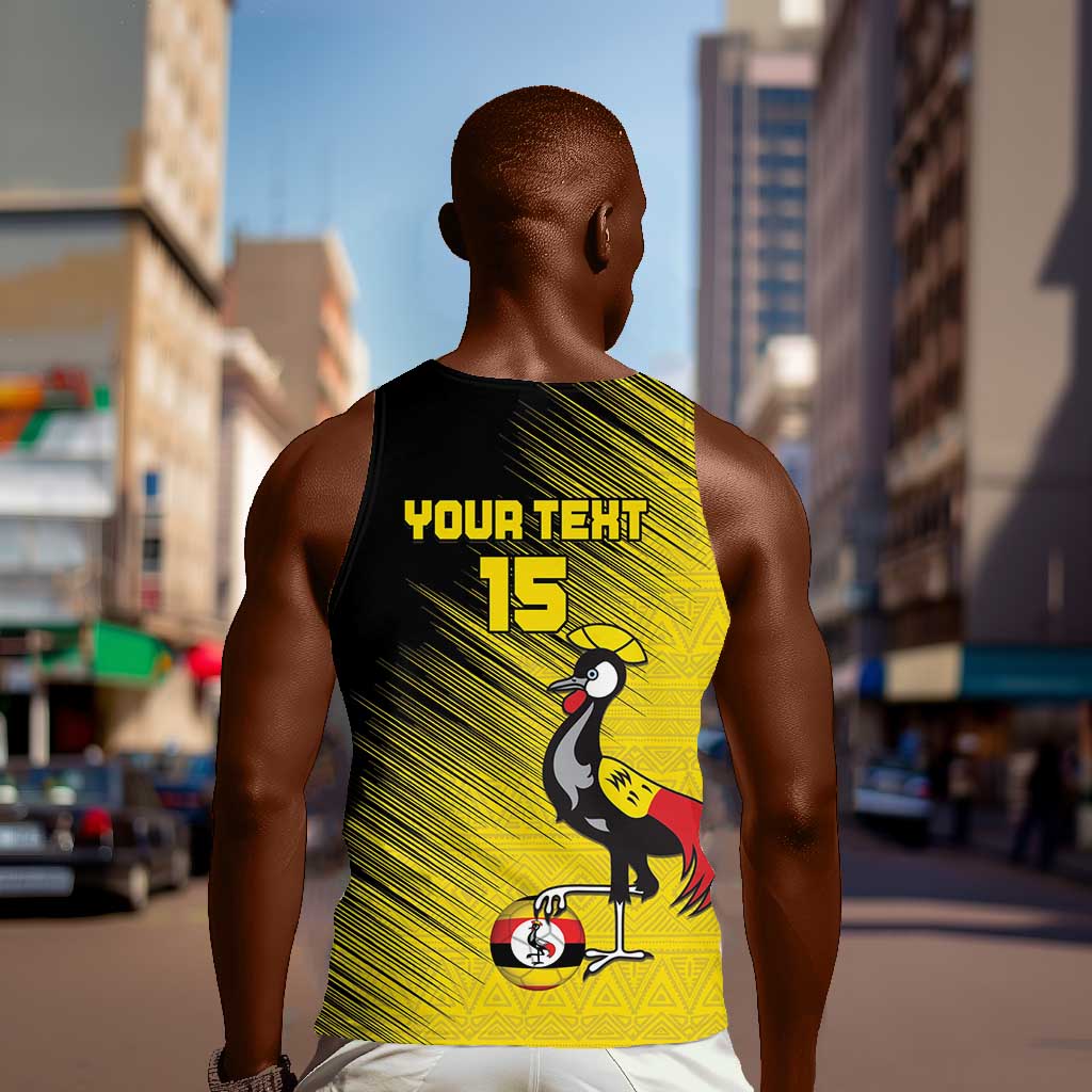 Uganda Football Custom Men Tank Top African Pattern Mix Grunge Style - Yellow Color