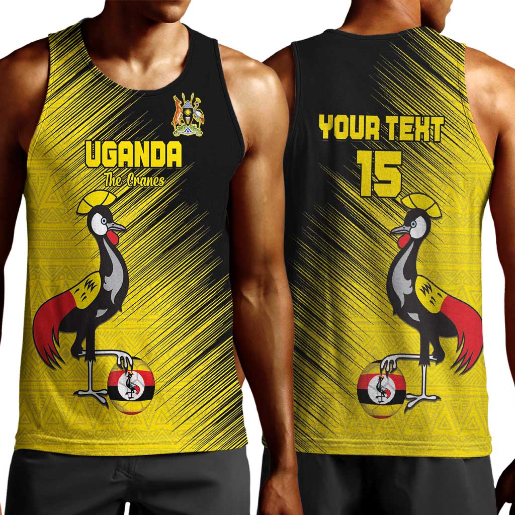 Uganda Football Custom Men Tank Top African Pattern Mix Grunge Style - Yellow Color