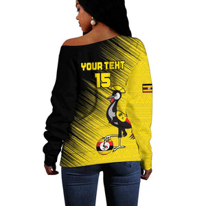Uganda Football Custom Off Shoulder Sweater African Pattern Mix Grunge Style - Yellow Color
