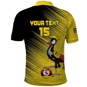 Uganda Football Custom Polo Shirt African Pattern Mix Grunge Style - Yellow Color