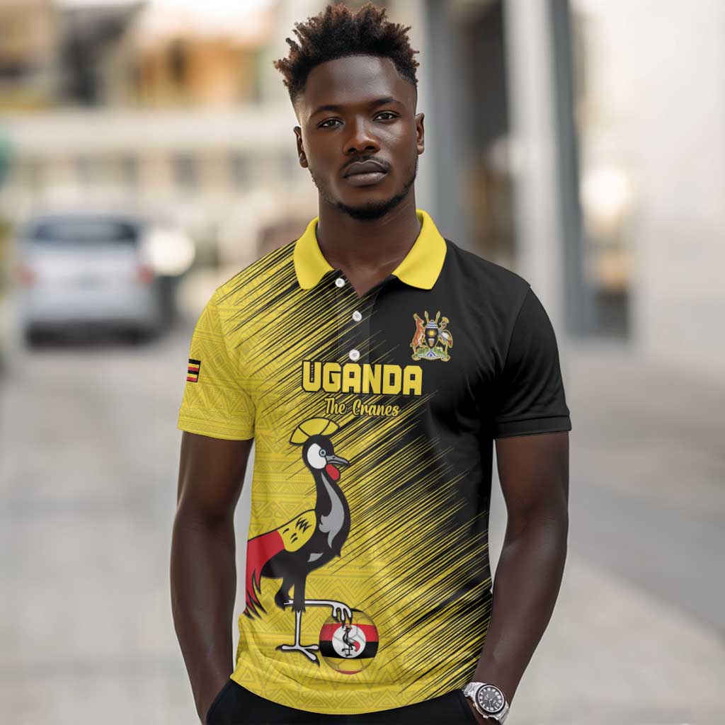 Uganda Football Custom Polo Shirt African Pattern Mix Grunge Style - Yellow Color