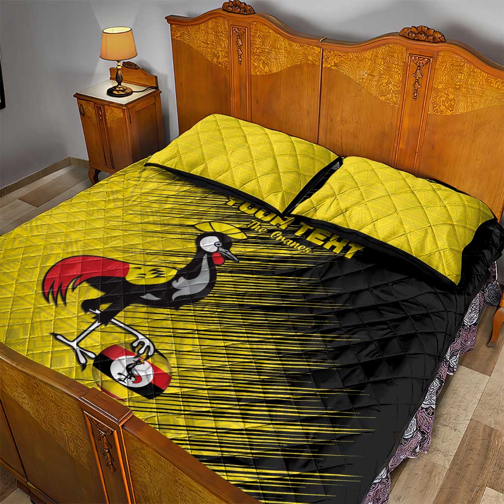 Uganda Football Custom Quilt Bed Set African Pattern Mix Grunge Style - Yellow Color
