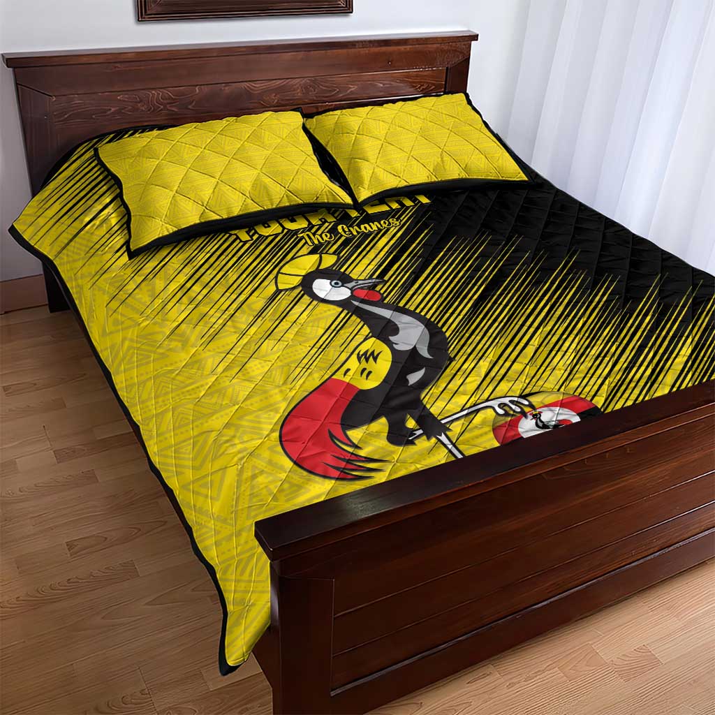 Uganda Football Custom Quilt Bed Set African Pattern Mix Grunge Style - Yellow Color