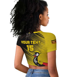 Uganda Football Custom Raglan Cropped T shirt African Pattern Mix Grunge Style - Yellow Color