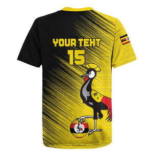 Uganda Football Custom Rugby Jersey African Pattern Mix Grunge Style - Yellow Color