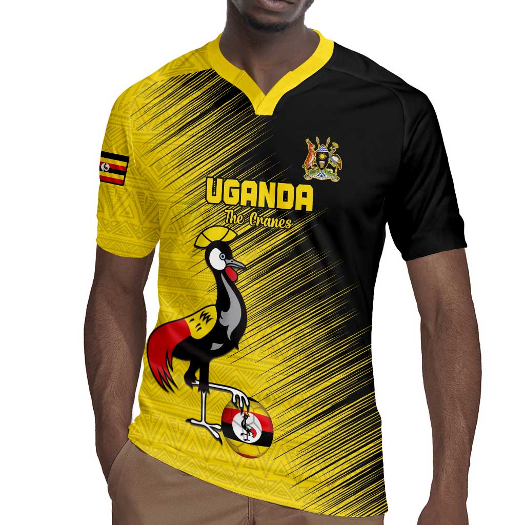 Uganda Football Custom Rugby Jersey African Pattern Mix Grunge Style - Yellow Color