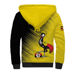 Uganda Football Custom Sherpa Hoodie African Pattern Mix Grunge Style - Yellow Color