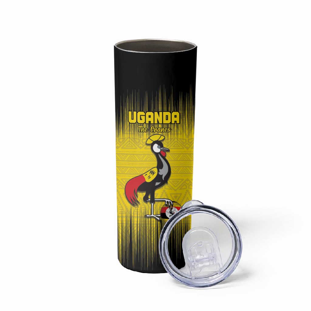 Uganda Football Custom Skinny Tumbler African Pattern Mix Grunge Style - Yellow Color