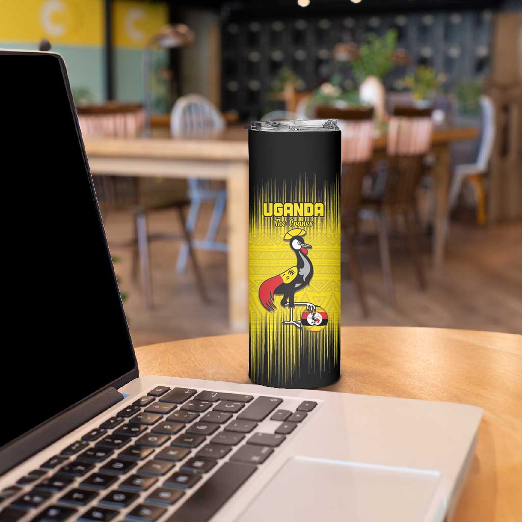 Uganda Football Custom Skinny Tumbler African Pattern Mix Grunge Style - Yellow Color