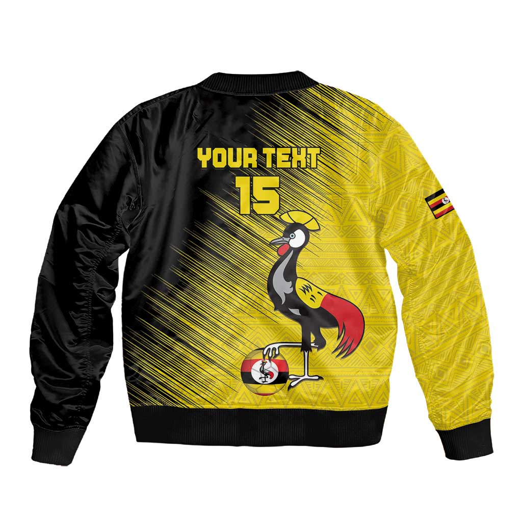 Uganda Football Custom Sleeve Zip Bomber Jacket African Pattern Mix Grunge Style - Yellow Color