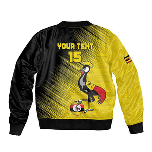 Uganda Football Custom Sleeve Zip Bomber Jacket African Pattern Mix Grunge Style - Yellow Color