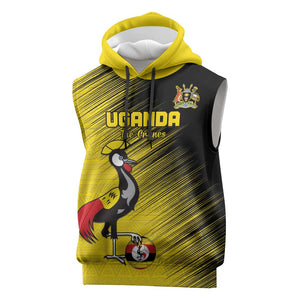 Uganda Football Custom Sleeveless Hoodie African Pattern Mix Grunge Style - Yellow Color - African Pride