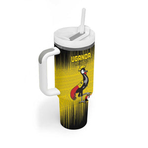 Uganda Football Custom Tumbler With Handle African Pattern Mix Grunge Style - Yellow Color