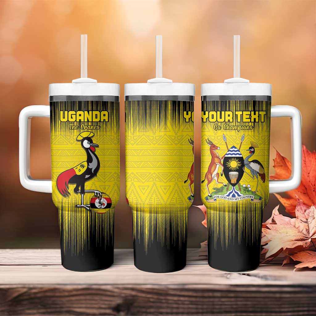 Uganda Football Custom Tumbler With Handle African Pattern Mix Grunge Style - Yellow Color