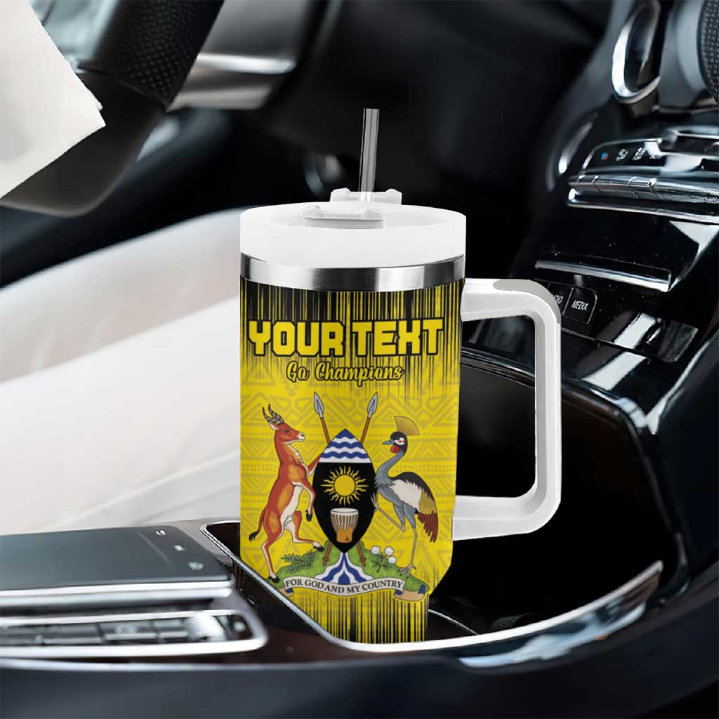 Uganda Football Custom Tumbler With Handle African Pattern Mix Grunge Style - Yellow Color