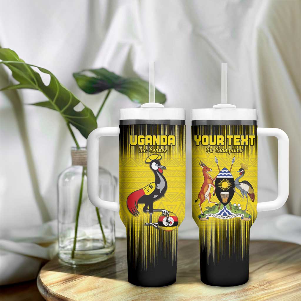 Uganda Football Custom Tumbler With Handle African Pattern Mix Grunge Style - Yellow Color