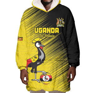 Uganda Football Custom Wearable Blanket Hoodie African Pattern Mix Grunge Style - Yellow Color