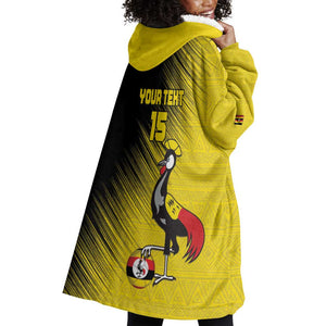 Uganda Football Custom Wearable Blanket Hoodie African Pattern Mix Grunge Style - Yellow Color