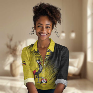 Uganda Football Custom Women Casual Shirt African Pattern Mix Grunge Style - Yellow Color LT15