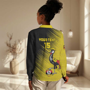Uganda Football Custom Women Casual Shirt African Pattern Mix Grunge Style - Yellow Color LT15
