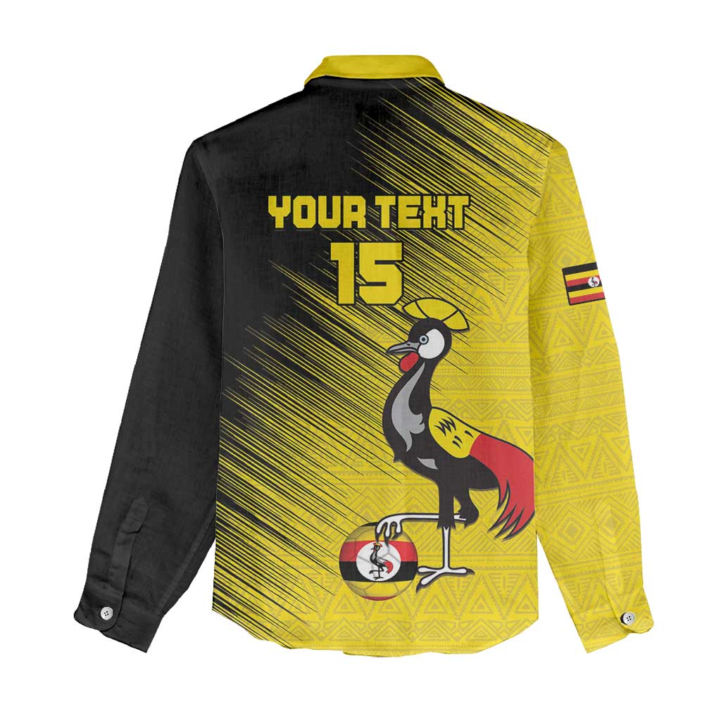 Uganda Football Custom Women Casual Shirt African Pattern Mix Grunge Style - Yellow Color LT15